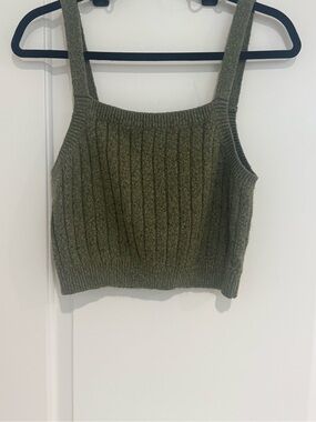 Wild Fable Olive Green Ribbed Knit Crop Tank Top Size L